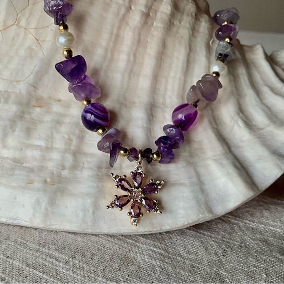 Pink and Purple Heart Shaped Necklaces with natural stones - Picture 11 of 15